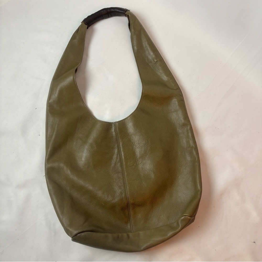 Henri Lou Shoulder Bucket Bag Sling Taupe Leather Boho Hippie Retro